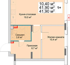 1-к квартира, вторичка, 42м2, 1/12 этаж