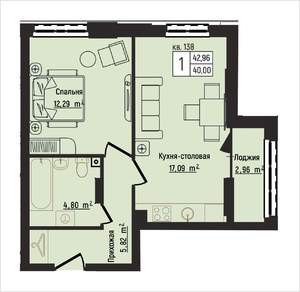 1-к квартира, вторичка, 43м2, 2/15 этаж