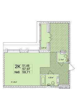 2-к квартира, вторичка, 60м2, 3/7 этаж