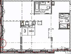 3-к квартира, строящийся дом, 91м2, 2/5 этаж