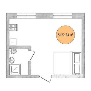 Студия квартира, вторичка, 22м2, 1/5 этаж