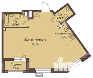 1-к квартира, вторичка, 64м2, 8/12 этаж