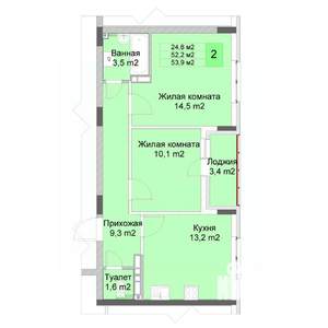 2-к квартира, строящийся дом, 54м2, 10/10 этаж