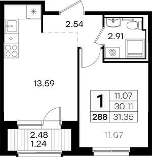 1-к квартира, вторичка, 31м2, 7/9 этаж