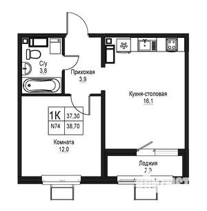 1-к квартира, строящийся дом, 37м2, 1/10 этаж