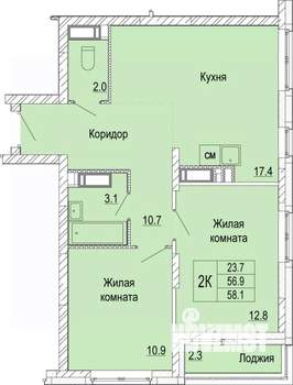 2-к квартира, вторичка, 58м2, 20/25 этаж