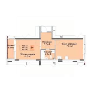 1-к квартира, строящийся дом, 46м2, 1/10 этаж