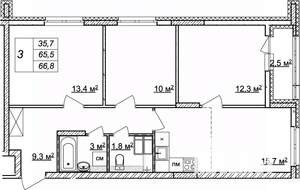 3-к квартира, вторичка, 67м2, 15/25 этаж