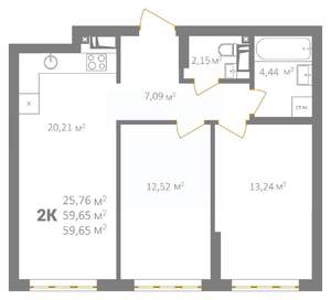2-к квартира, вторичка, 60м2, 15/18 этаж