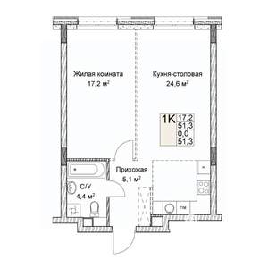 Студия квартира, вторичка, 51м2, 4/9 этаж