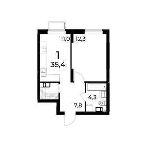 1-к квартира, вторичка, 35м2, 11/15 этаж