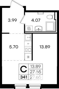 Студия квартира, вторичка, 28м2, 5/9 этаж