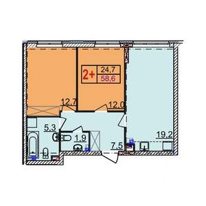 1-к квартира, строящийся дом, 59м2, 12/18 этаж