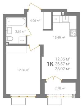 1-к квартира, вторичка, 38м2, 2/18 этаж