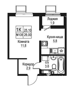 Студия квартира, вторичка, 25м2, 5/10 этаж