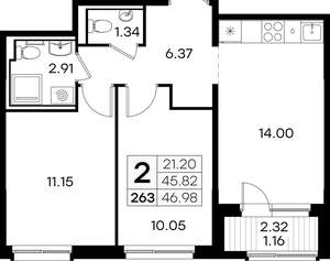 2-к квартира, вторичка, 47м2, 5/9 этаж