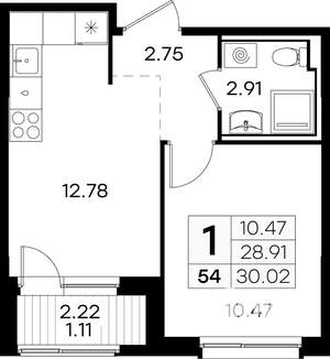 1-к квартира, вторичка, 30м2, 5/9 этаж
