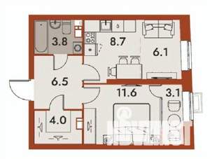 2-к квартира, строящийся дом, 44м2, 11/25 этаж