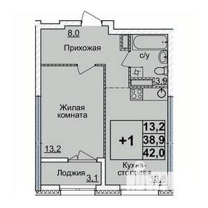 1-к квартира, вторичка, 41м2, 21/24 этаж