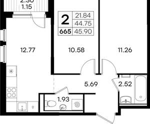 2-к квартира, вторичка, 46м2, 5/9 этаж