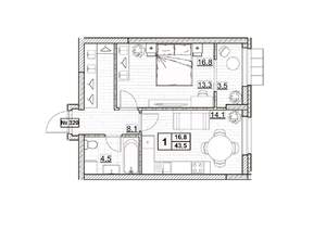 1-к квартира, вторичка, 44м2, 15/24 этаж