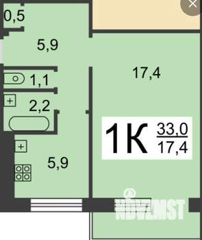 1-к квартира, вторичка, 33м2, 5/5 этаж