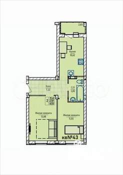 2-к квартира, строящийся дом, 49м2, 1/3 этаж