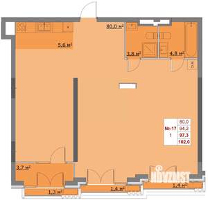 2-к квартира, вторичка, 97м2, 6/6 этаж