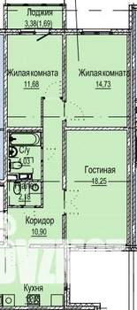 3-к квартира, строящийся дом, 75м2, 7/9 этаж