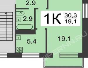 1-к квартира, вторичка, 30м2, 2/5 этаж