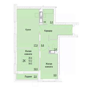 2-к квартира, вторичка, 55м2, 16/25 этаж