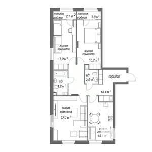 3-к квартира, строящийся дом, 101м2, 3/9 этаж