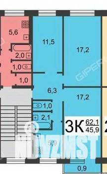 3-к квартира, вторичка, 62м2, 2/5 этаж