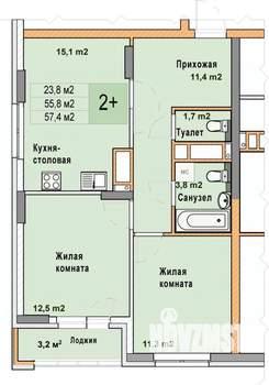 2-к квартира, вторичка, 57м2, 25/25 этаж