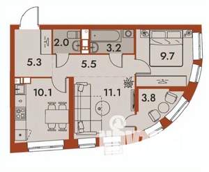 2-к квартира, строящийся дом, 51м2, 14/25 этаж