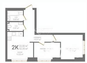 2-к квартира, вторичка, 56м2, 2/24 этаж