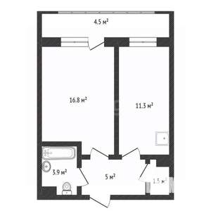 1-к квартира, вторичка, 43м2, 9/12 этаж