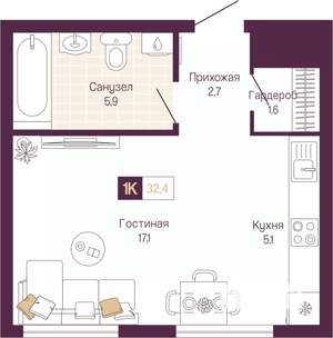 Студия квартира, вторичка, 32м2, 13/14 этаж