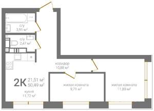 2-к квартира, вторичка, 50м2, 21/24 этаж