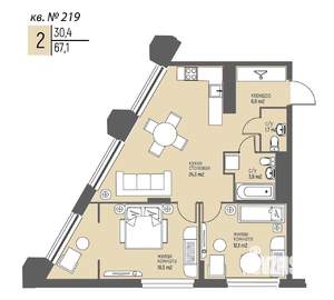 2-к квартира, вторичка, 67м2, 21/25 этаж