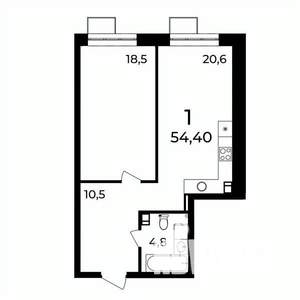 1-к квартира, вторичка, 54м2, 6/9 этаж