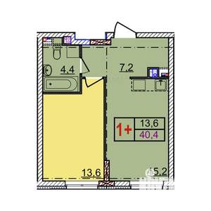 1-к квартира, строящийся дом, 40м2, 4/18 этаж