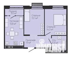 2-к квартира, вторичка, 56м2, 8/13 этаж