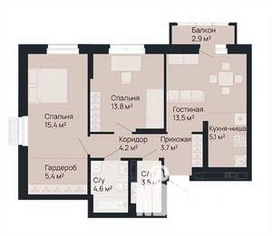 2-к квартира, вторичка, 70м2, 8/9 этаж