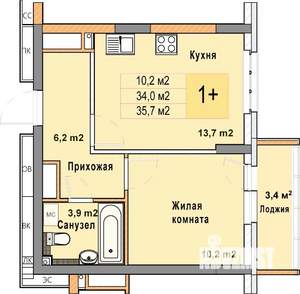 1-к квартира, вторичка, 36м2, 23/25 этаж