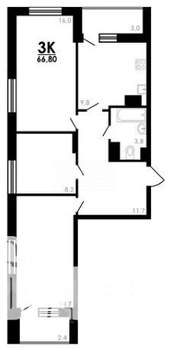 3-к квартира, вторичка, 67м2, 9/25 этаж
