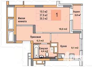 1-к квартира, вторичка, 39м2, 9/25 этаж