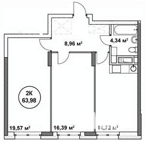 2-к квартира, строящийся дом, 64м2, 6/22 этаж