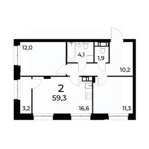 2-к квартира, вторичка, 59м2, 9/20 этаж