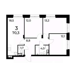 3-к квартира, вторичка, 70м2, 9/20 этаж